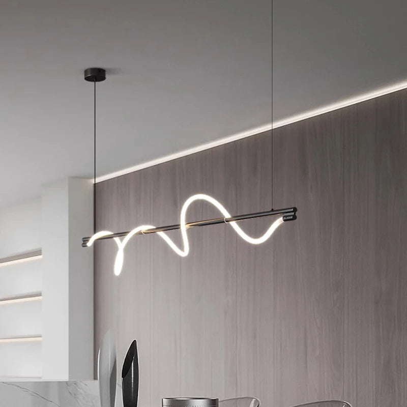lampe suspendue moderne acrylique blanc noir doré ligne ondulée passe câble 2000 82000 lumens