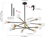 lustre moderne 10 ampoules doré noir chrome sphères blanches structure métallique scandinave