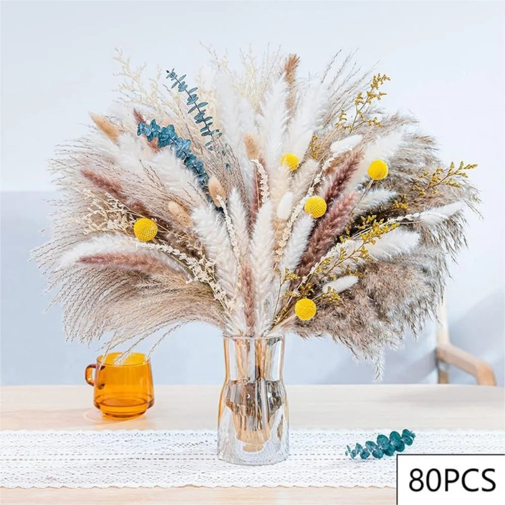 bouquet fleurs séchées boho chic herbe pampas décor table maison anniversaire mariage rustic