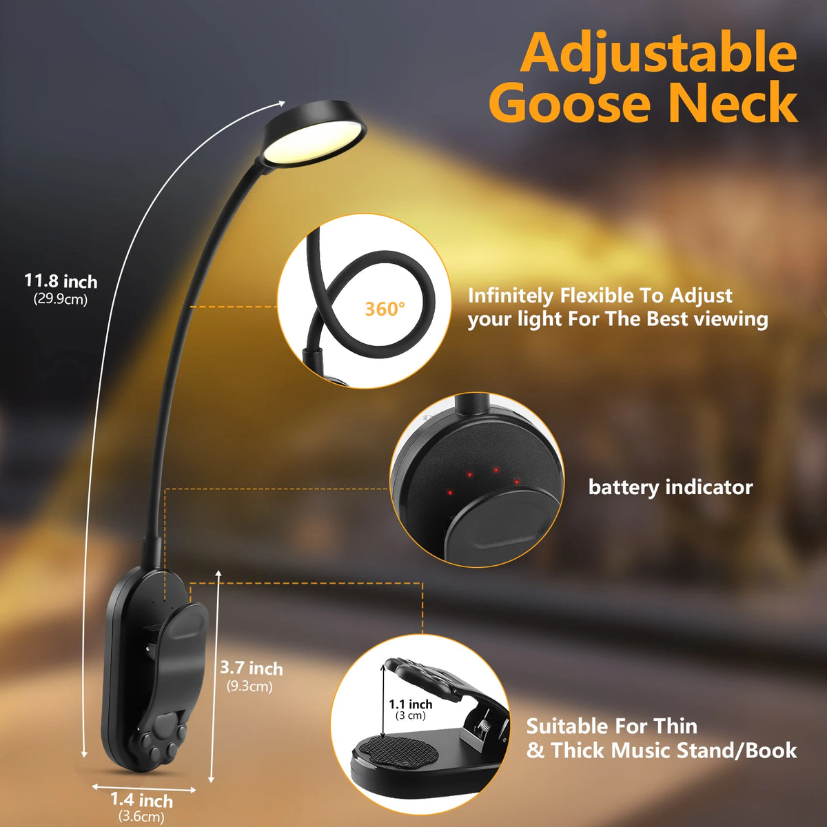 lampe led rechargeable sans fil pince ajustable interrupteur tactile lumière portable moderne noire