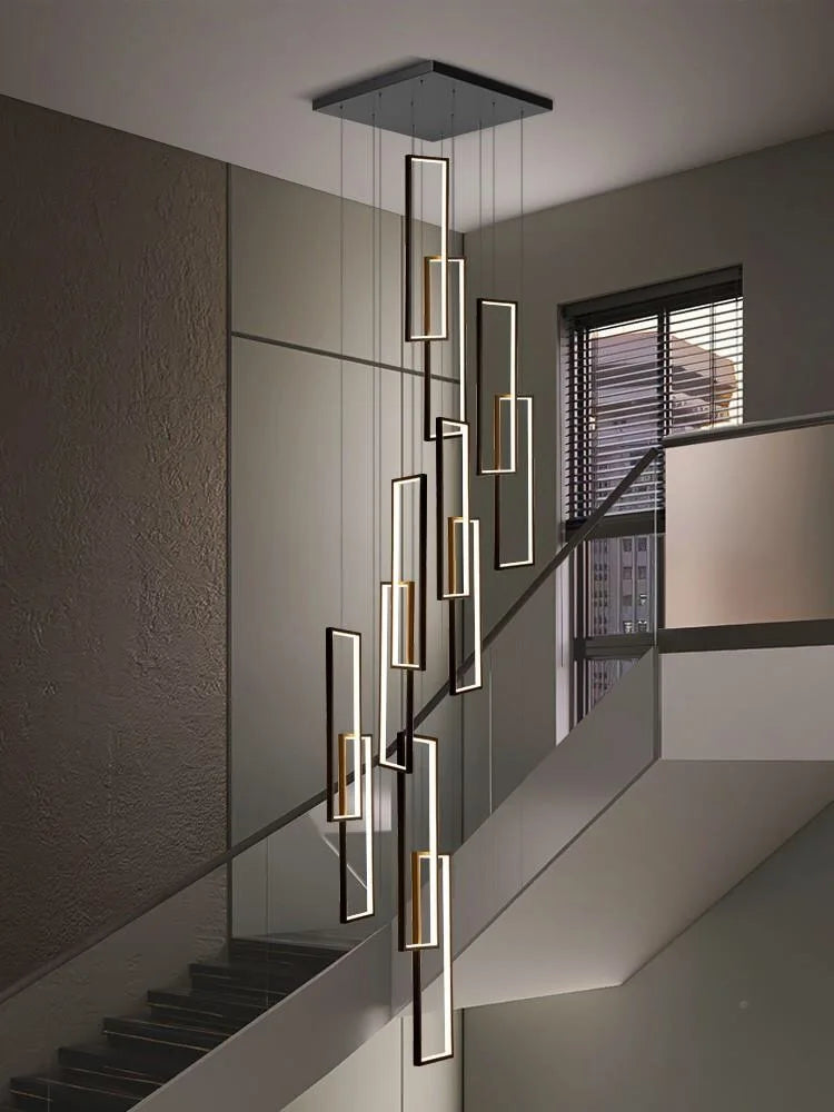 suspension lumineuse moderne rectangle blanc doré lumière chaude neutre led chambre salon