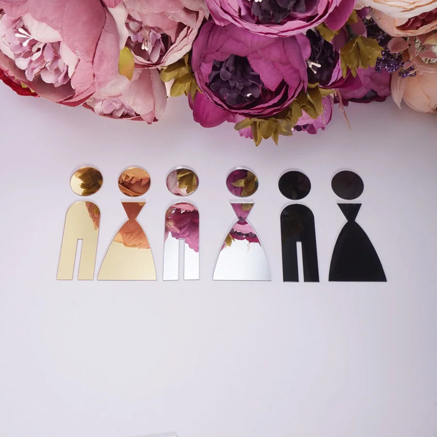 symboles toilettes noir miroir doré masculine féminine minimaliste autoadhésifs salle bain facile