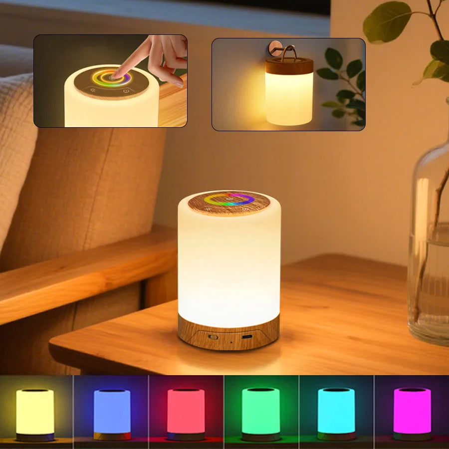 lampe table moderne blanc bois foncé texture bois rechargeable rgb led variable chambre salon