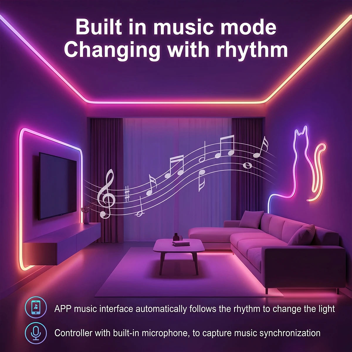 ruban led néon multicolore 2m 3m 5m 10m étanche flexible télécommande usb moderne clips