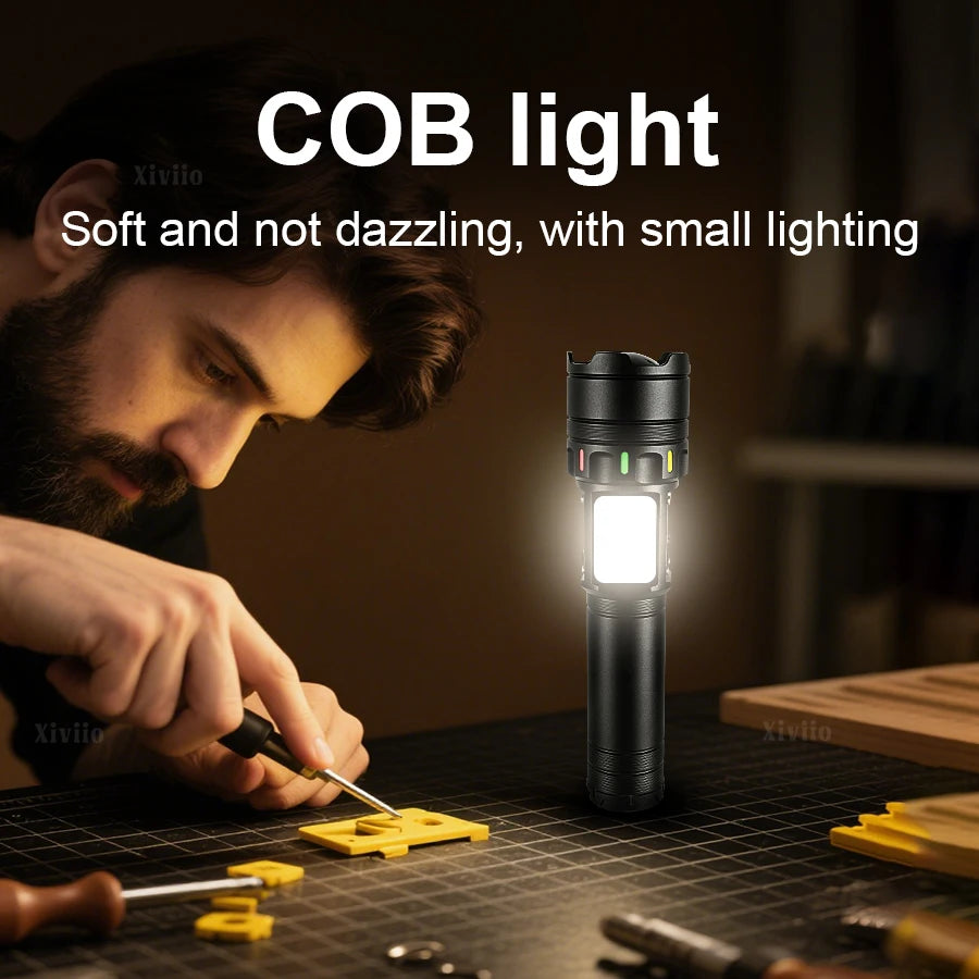 lampe torche led rechargeable 80w aimantée résistante lumière intense pêche camping travail
