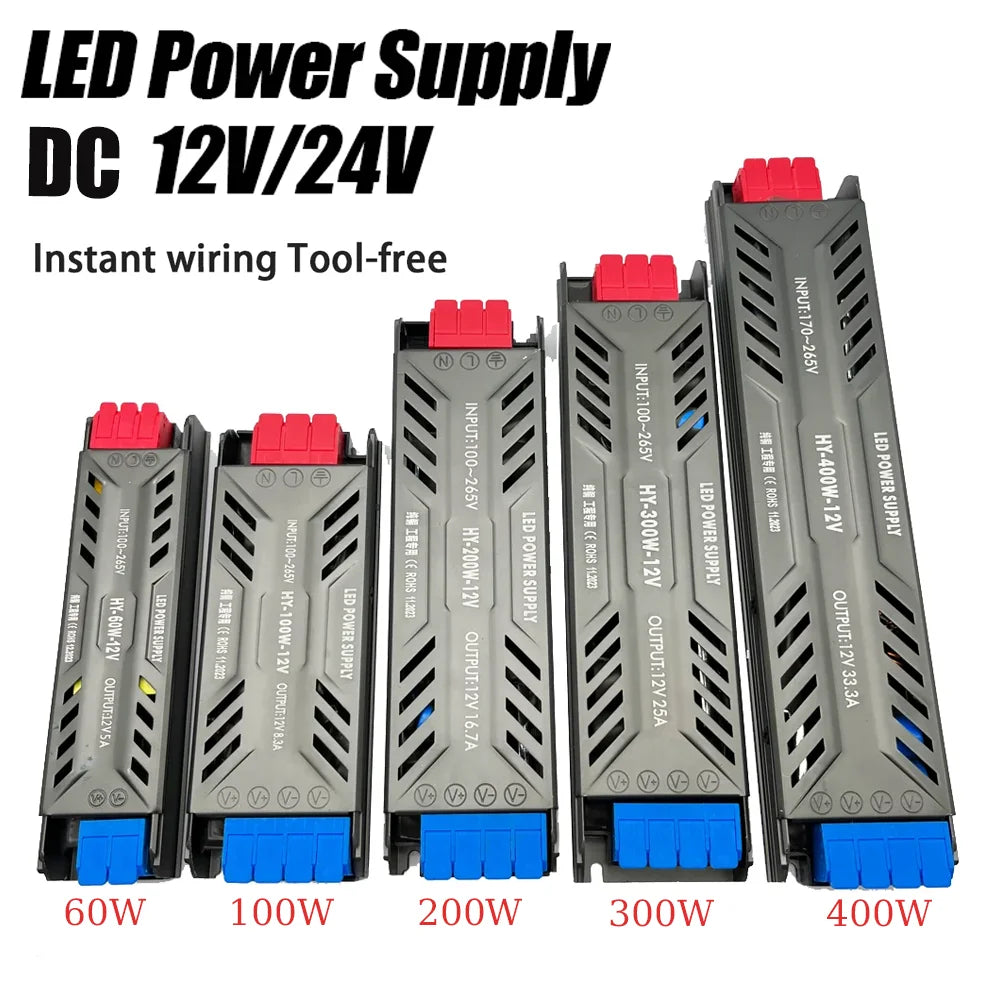 alimentation led 100w 200w 300w 400w 60w dc12v dc24v transformateur ultrafin certifications ul rohs