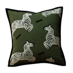 housses coussins brodés zèbres modernes vert foncés polyester coton carrés lit voiture décoratives simples