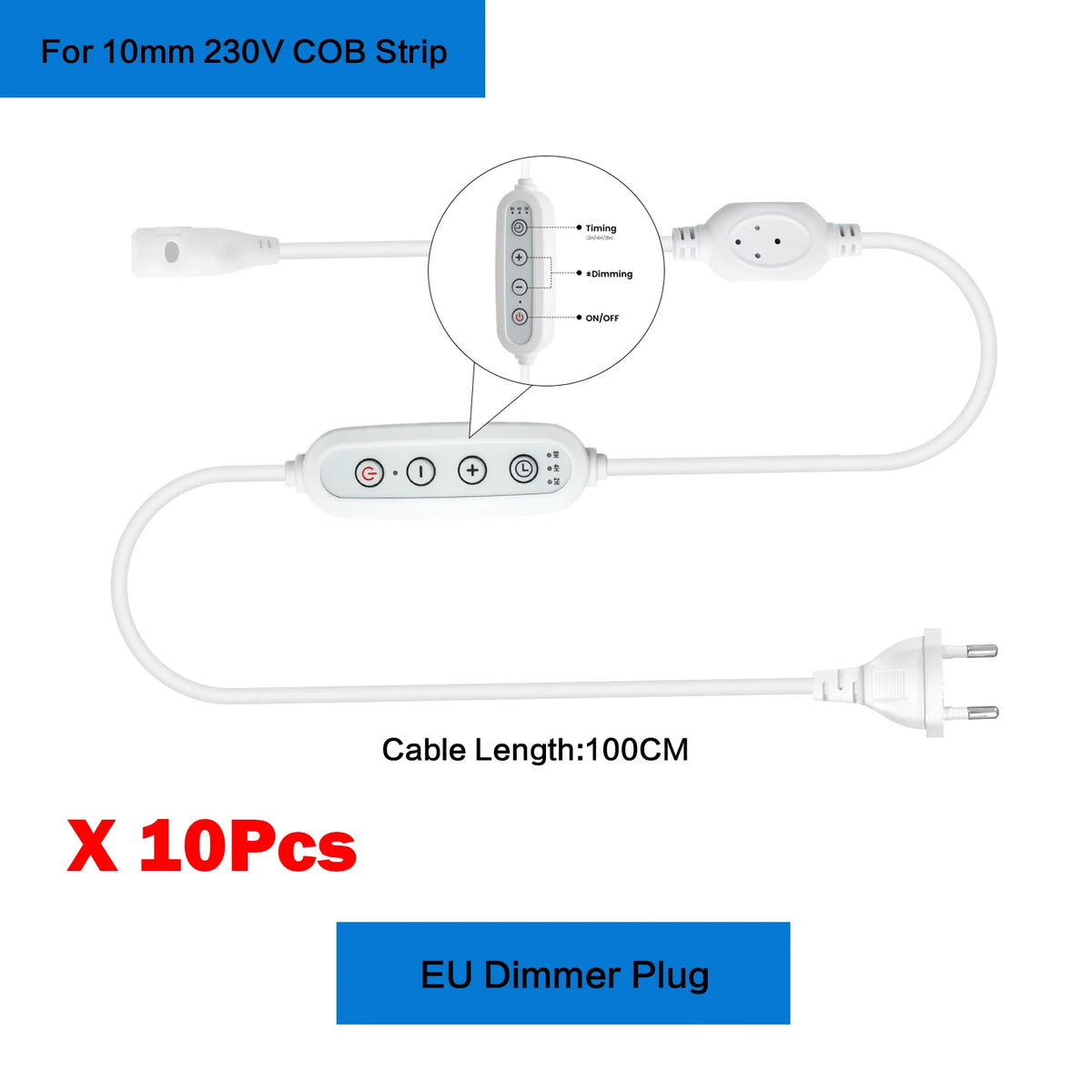 adaptateur led commutateur atténuation blanc moderne câble puissance 100cm prises eu uk us