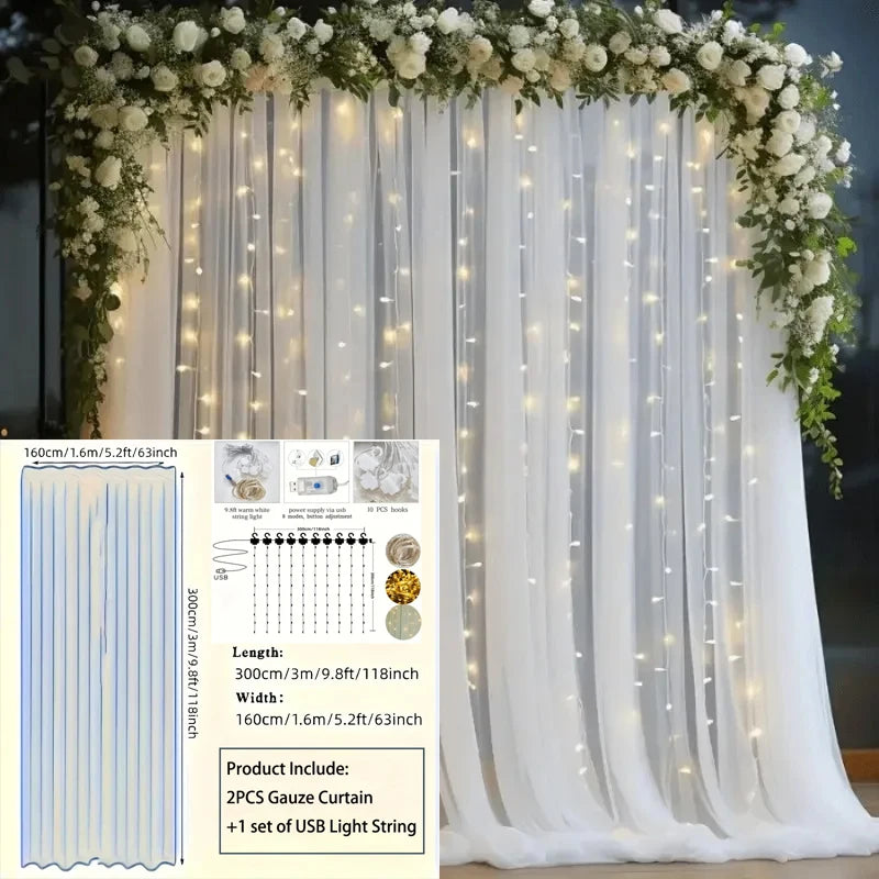 rideaux plissés transparents fleurs lumineux mariage anniversaire romantique élégant champêtre