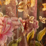 Rideau fleuri brodé transparent classique marron rose vert maison hospitalité