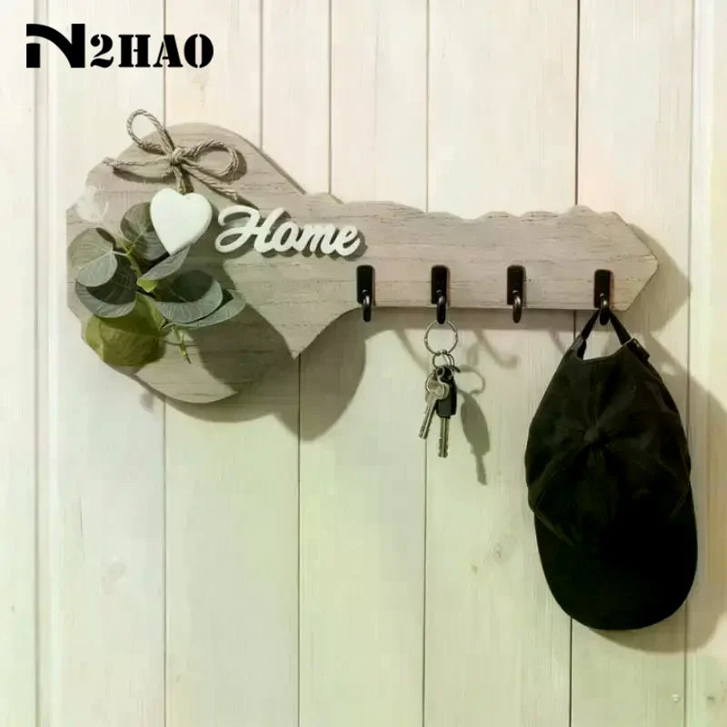 porte clés mural bois naturel clair lettre ruban coeur plantes artificielles modernes