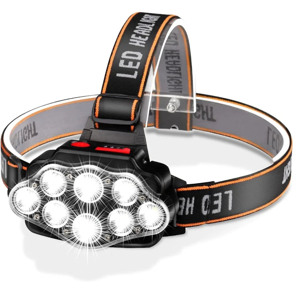 lampe frontale led noir orange rayures haute luminosité ipx4 étanche adjustable camping