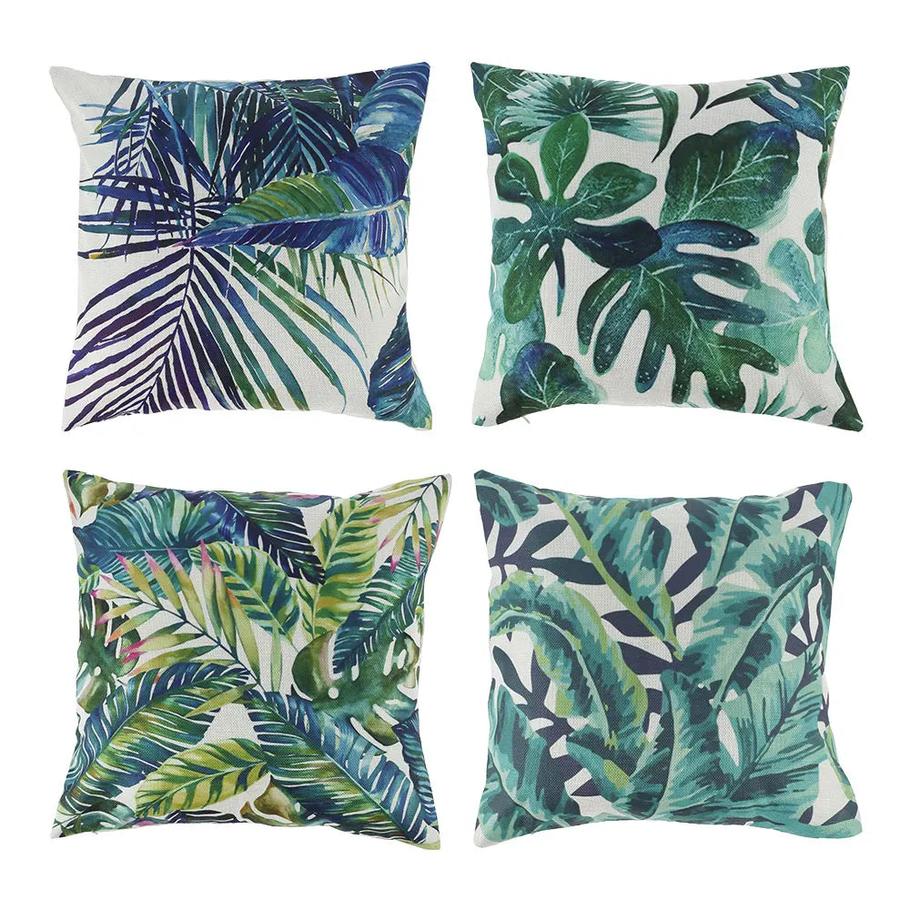 coussins feuilles tropicales blanc vert bleu moderne 45cm 45cm imperméables chambre salon decoration