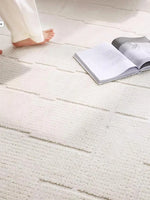 tapis blanc texture moderne salon chambre coucher laine coton 90 10 lavage main rectangle