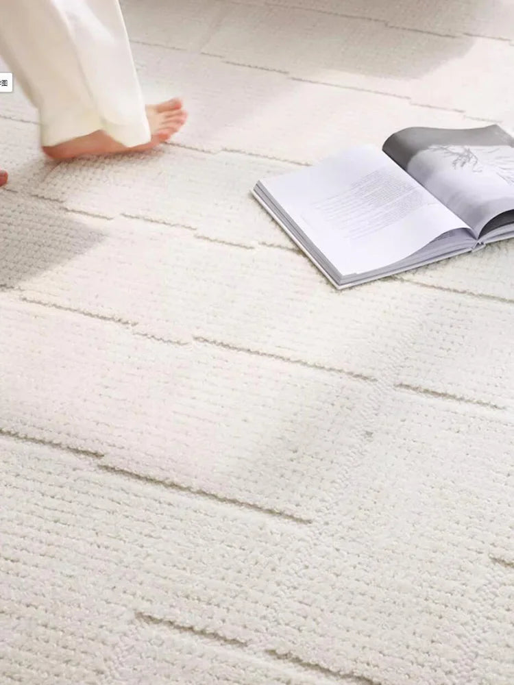 tapis blanc texture moderne salon chambre coucher laine coton 90 10 lavage main rectangle