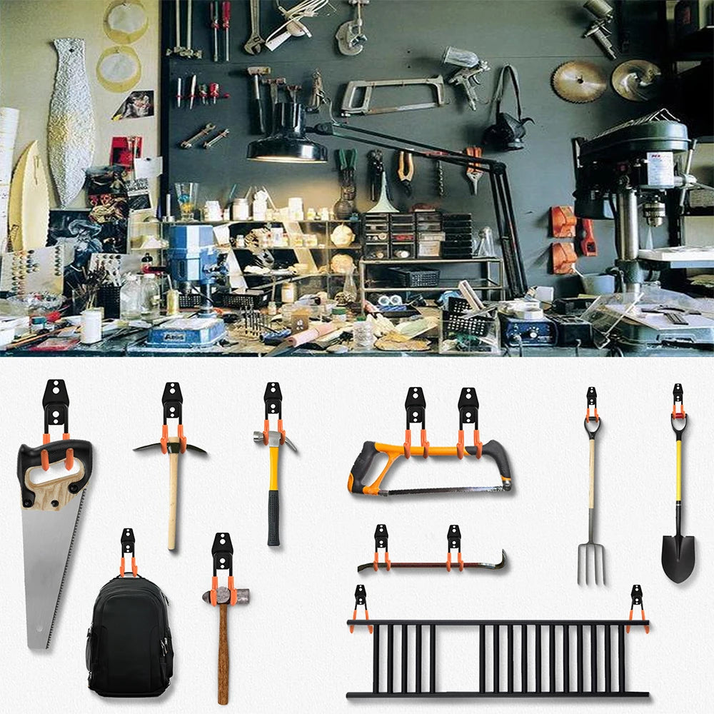 crochet mural robuste noir orange moderne utilisation multiple garage organisation outils jardinSuspension