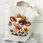 sac main toile vache léopard tournesol poignées détachables dessin animé adolescents femmes fête appliques