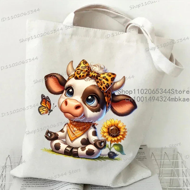 sac main toile vache léopard tournesol poignées détachables dessin animé adolescents femmes fête appliques