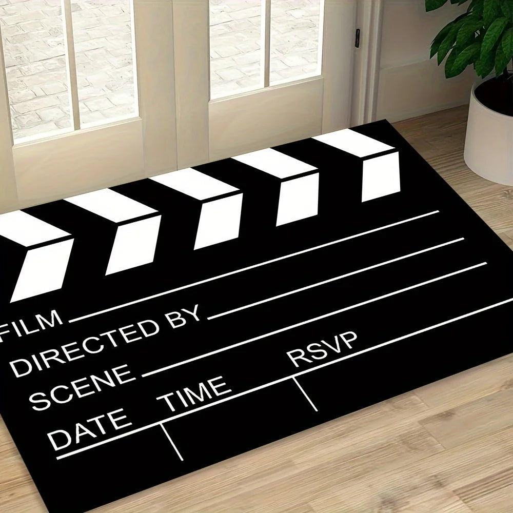 tapis noir blanc motif claquette cinéma moderne minimaliste antidérapant lavable machine