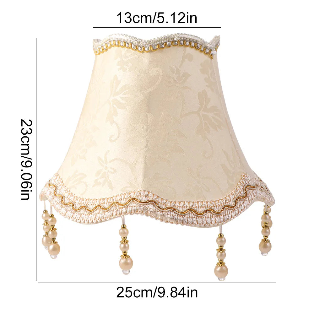 abat jour table vintage floral beige vert blanc motif texturé semi translucideFRINGESperlées