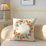 taie d'oreiller carrée fleur motif moderne polyester coton 45x45cm blanc