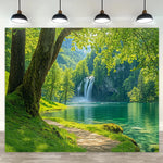 toile d'art paysage naturel cascade forêt vert printemps anniversaire mariage décoration événement opaque réaliste