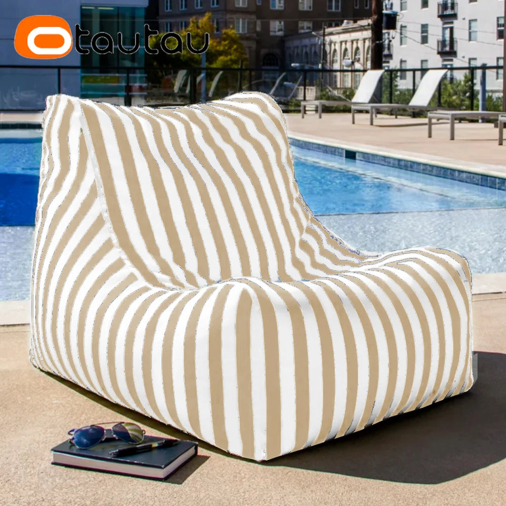 coussin d'assise jardin rayures beige blanc moderne piscine extérieur housse fauteuil plage grande