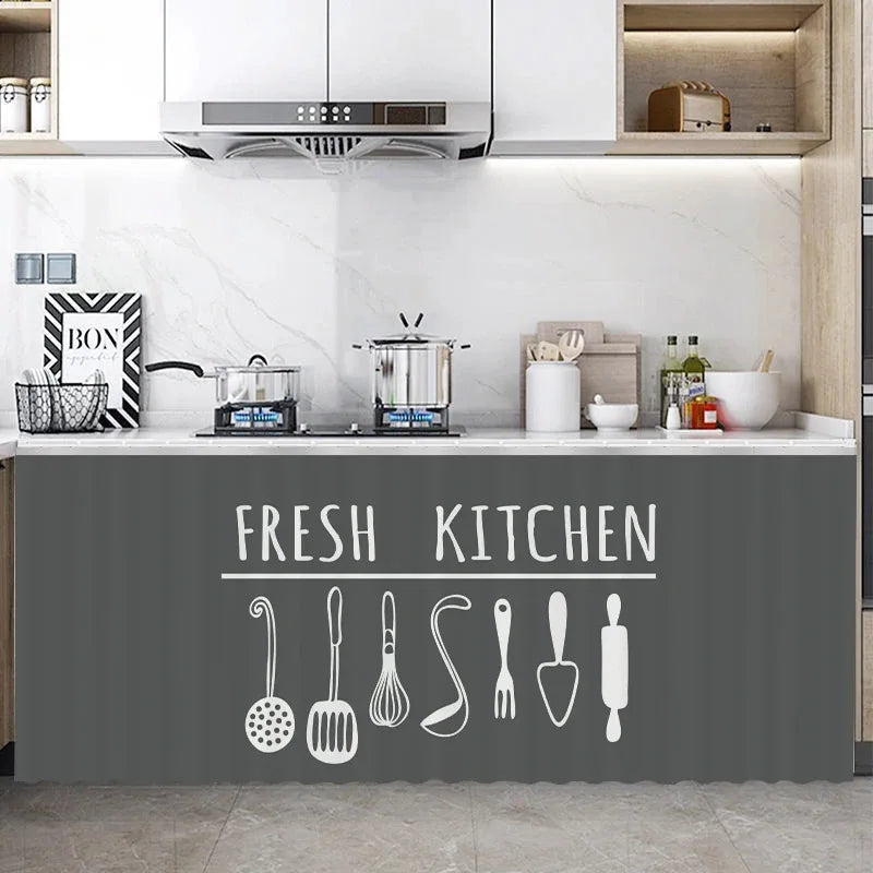 rideau protection meuble cuisine gris blanc rayures verticales moderne opacité sans perçage taille xl