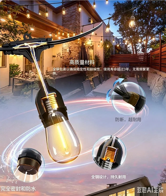guirlande lumineuse led ampoule suspendue noire moderne étanche e27 30cm 50cm