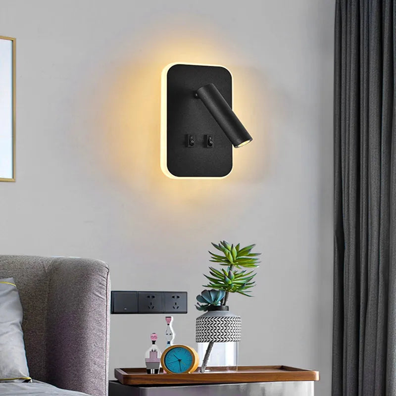 lampe murale moderne led noir fixée mur chargeur usb chambre entrée étude