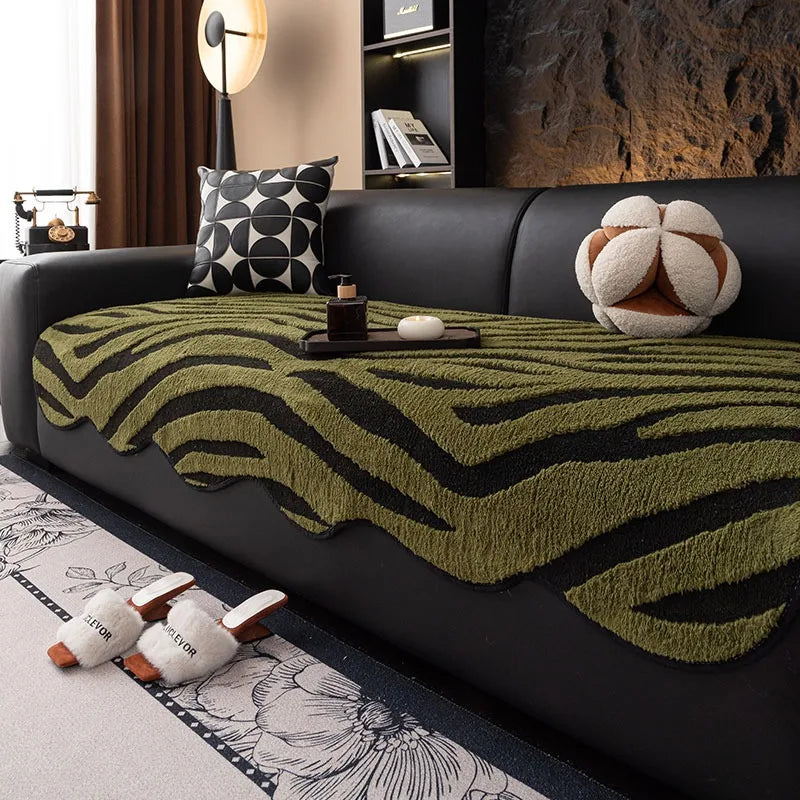 housse canapé molleton jacquard rayures horizontales noir blanc moderne salon intérieur