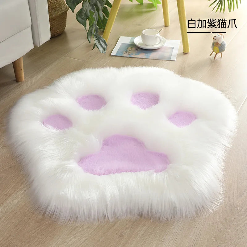 tapis blanc rose pâle motif pattes chat doux fourré acrylique daim moderne chambre maison