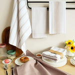 serviettes cuisine rouge vert blanc beige noir rayures horizontales absorption coton rapide moderne pack