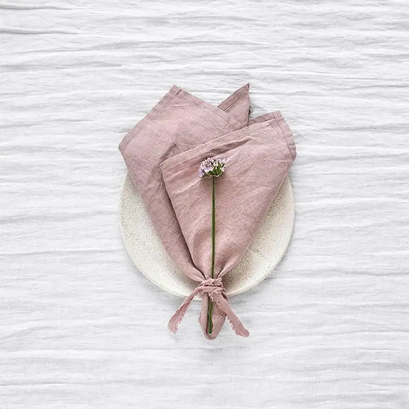 serviettes tissu lin naturel classiques blanc vert bleu clair rose pâle marron respectueux environnement