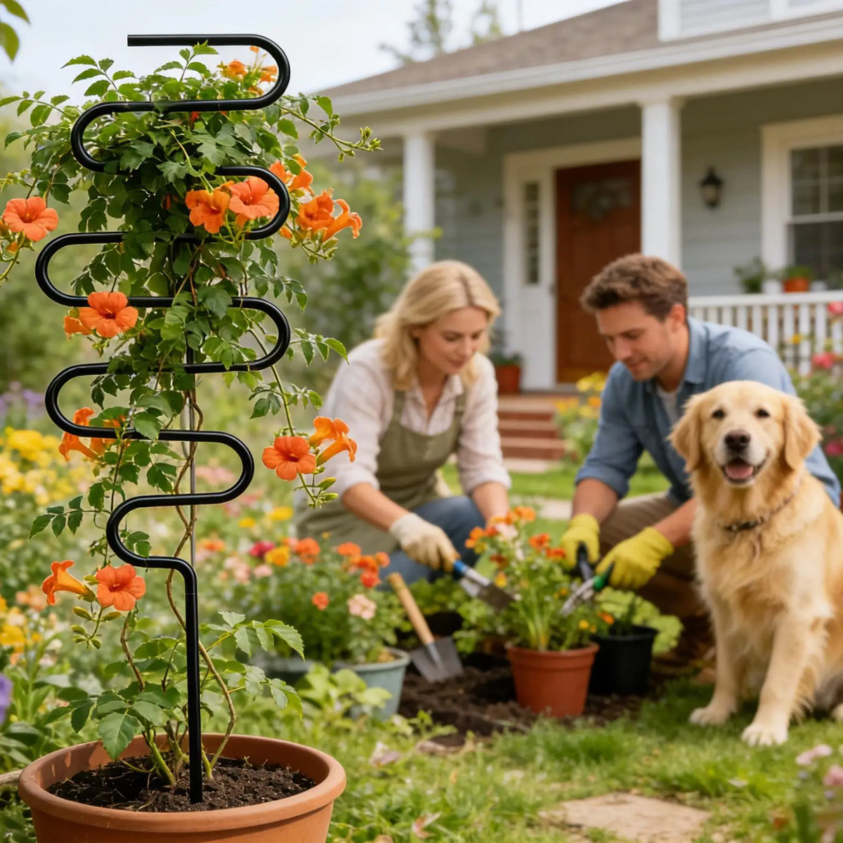 treillis métallique noir ondulé support plante grimpante jardin fleurs décoration extérieur