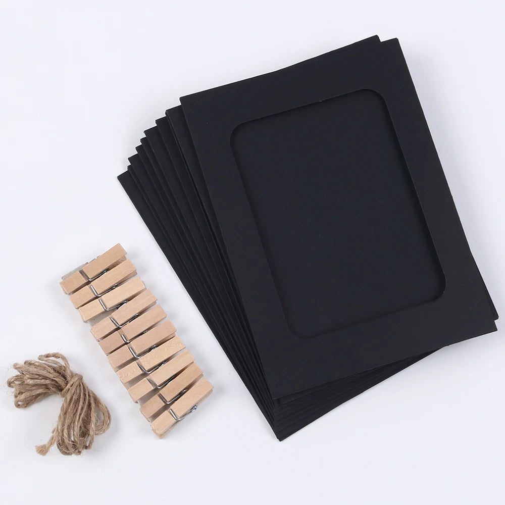 kits cadres photo pinces linge ficelle noir blanc brun décoratif rustique bohème casa festivités