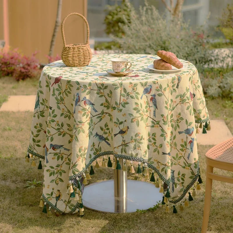 nappe rustique fleur oiseau verte printemps été automne hiver table basse camping imperméable réutilisable