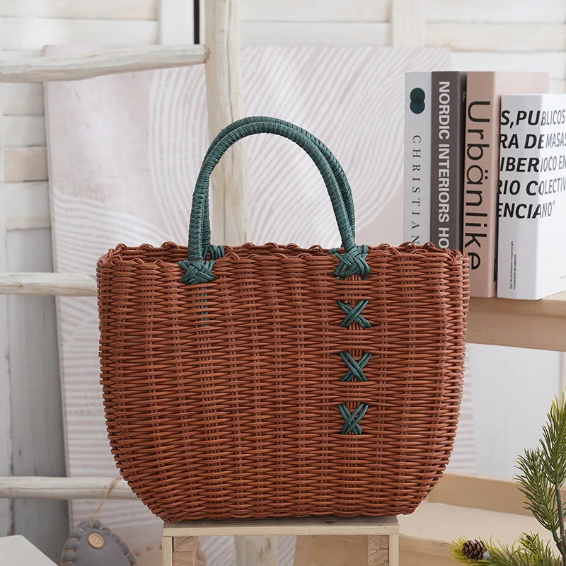 panier osier réutilisable vert rose moderne chic poignées détachables respectueux environnement utilisation multiple