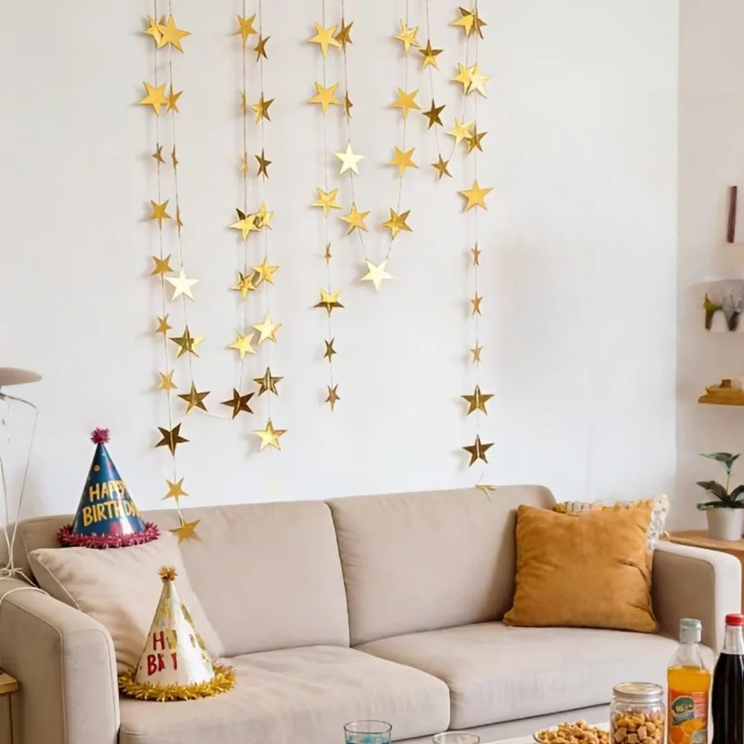 décoration murale guirlande papier or étoiles simple mariage 2m 4m festive opacité