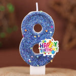 décoration anniversaire bougie chiffre bleu pailleté flamme colorée thème enfant festive happy birthday