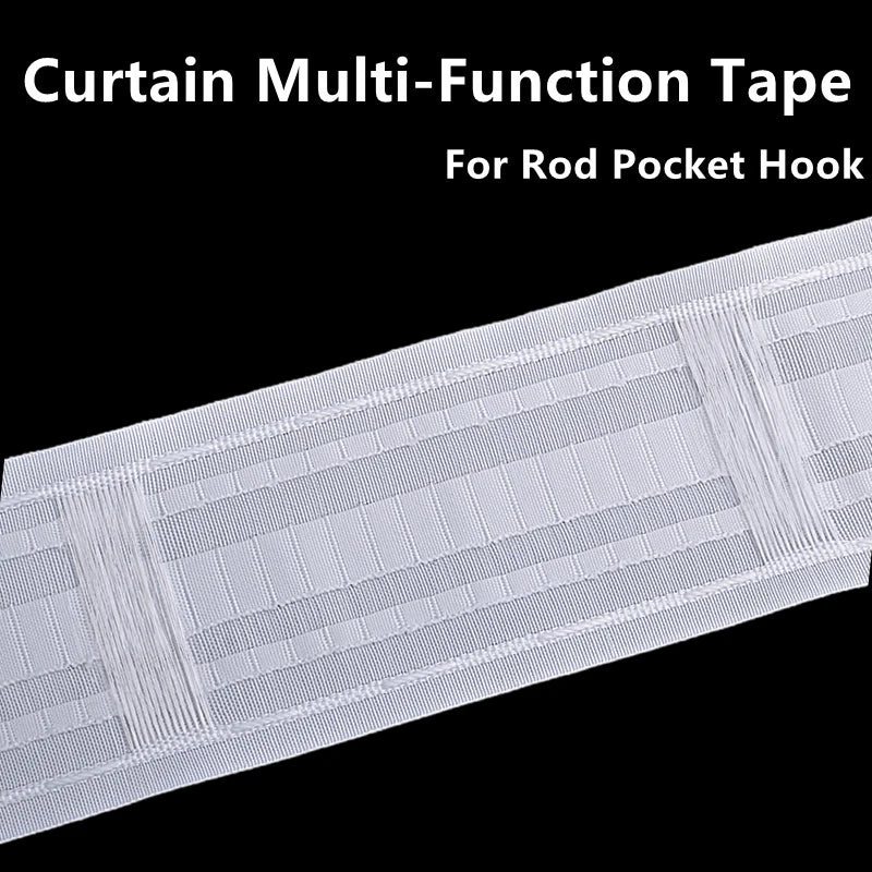 ruban rideaux multifonctionnel rayures horizontales blanc moderne adhésif clips métalliques polyester accessoire décoration maison