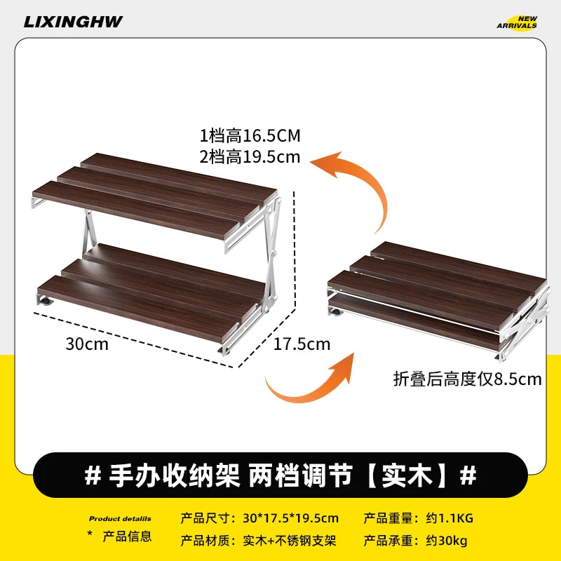 étagère pliable bois marron métal argenté moderne fonctionnelle clips niveaux rangement 30kg charge
