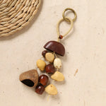 porte clés animal compagnie bois coquilles boho marron rouge naturel rustic anneaux métalliques