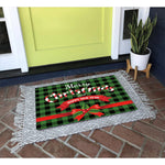 tapis sol antidérapant caoutchouc carreaux vert noir ruban rouge festif entrée garage bain extérieur