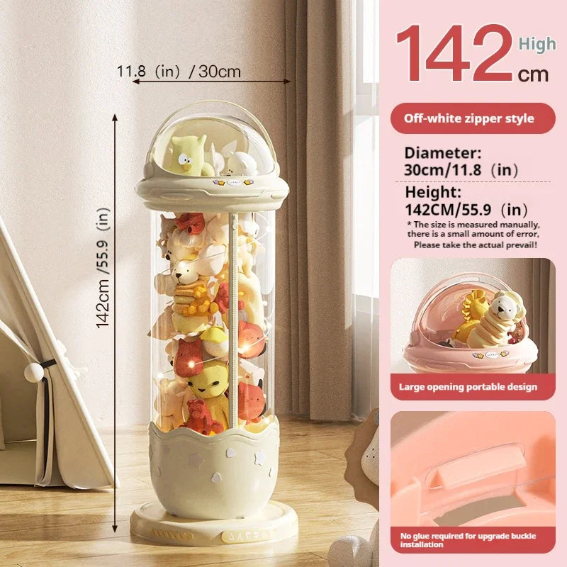 rangement jouets transparent capsule pliable moderne étoiles beige rose figurines poignée