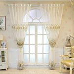 rideau classique beige broderie florale dorée élégant semi transparent salon chambre