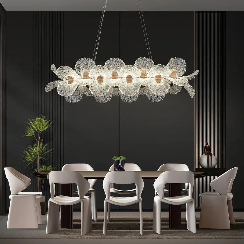 Suspension lumineuse cristal blanc doré fleurs relief moderne élégante chambre salon
