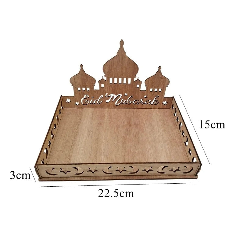 plateau présentation bois naturel motifs lunes étoiles eid mubarak traditionnel mariage anniversaire festif