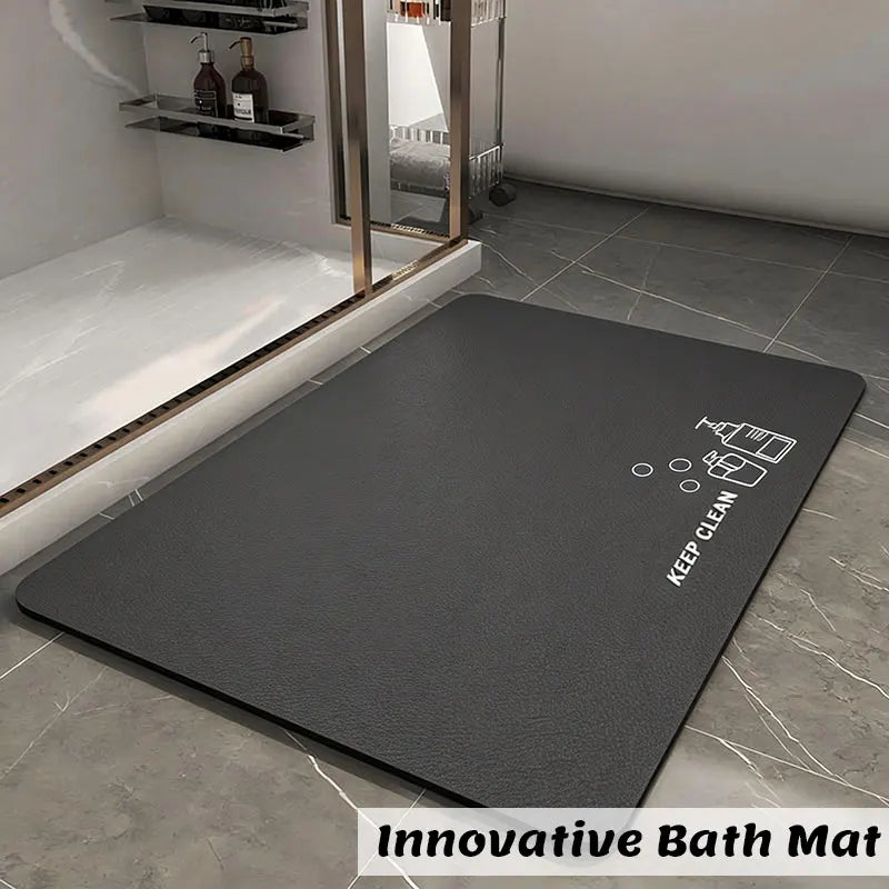 tapis bain moderne imprimé gris symboles nettoyage keep clean absorbant respectueux environnement 60x90cm