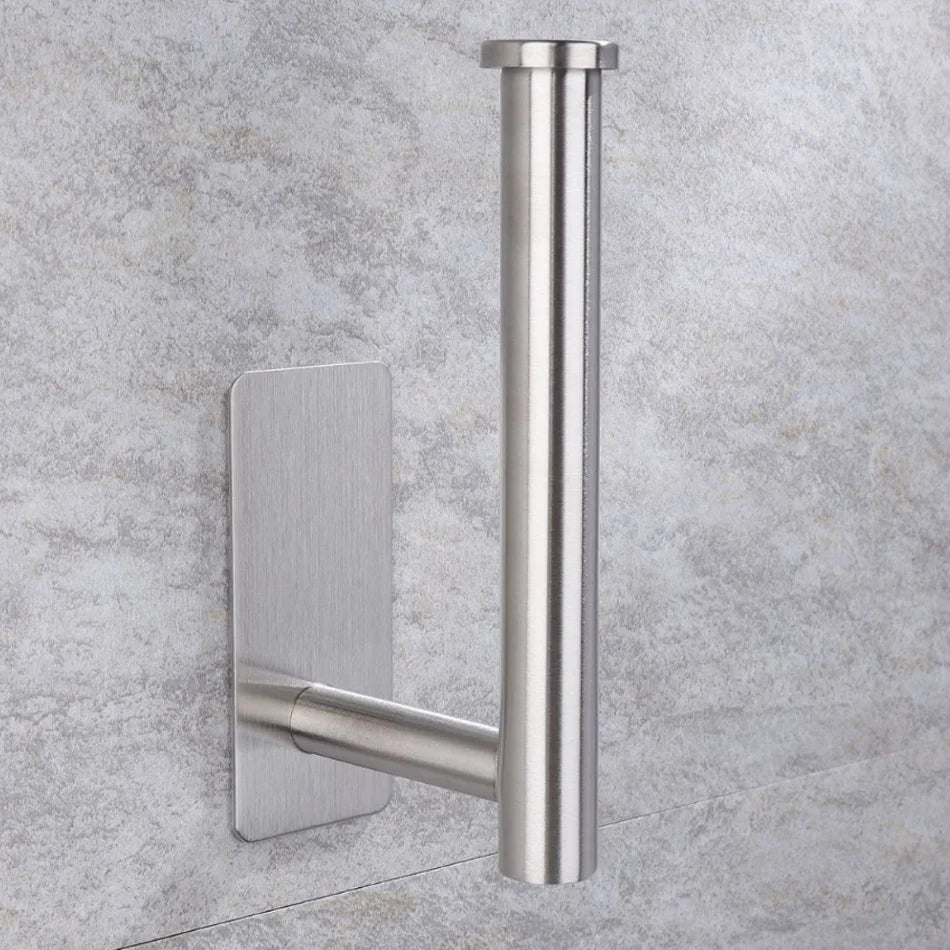 porte rouleau papier toilette adhésif acier inoxydable moderne lisse argenté